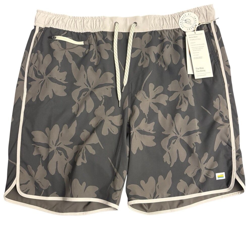 Vuori Men's Banks Short 7.5” Inseam Dark Pewter Plumeria Sz XXL New $68